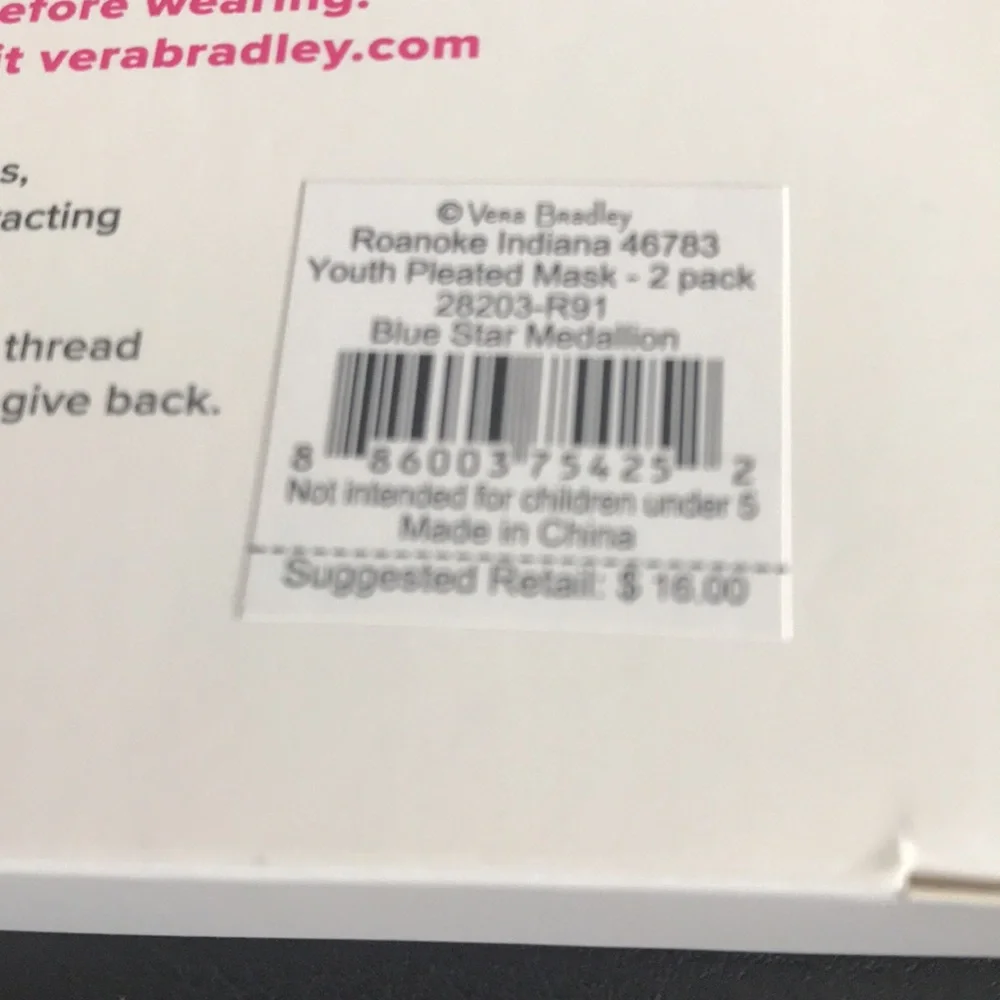 Vera Bradley youth masks